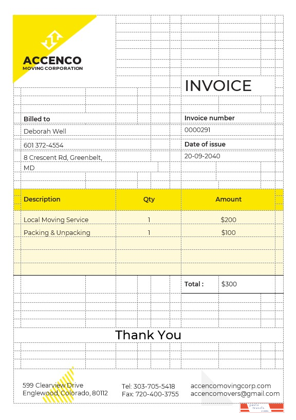 Movers & Moving Company Invoice Template PSD template